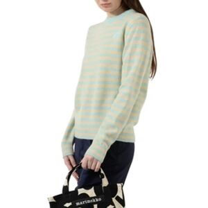 Marimekko wool Striped Knit Sweater with embroidered flower accent